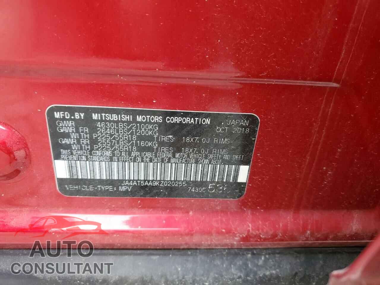 MITSUBISHI ECLIPSE 2019 - JA4AT5AA9KZ020255