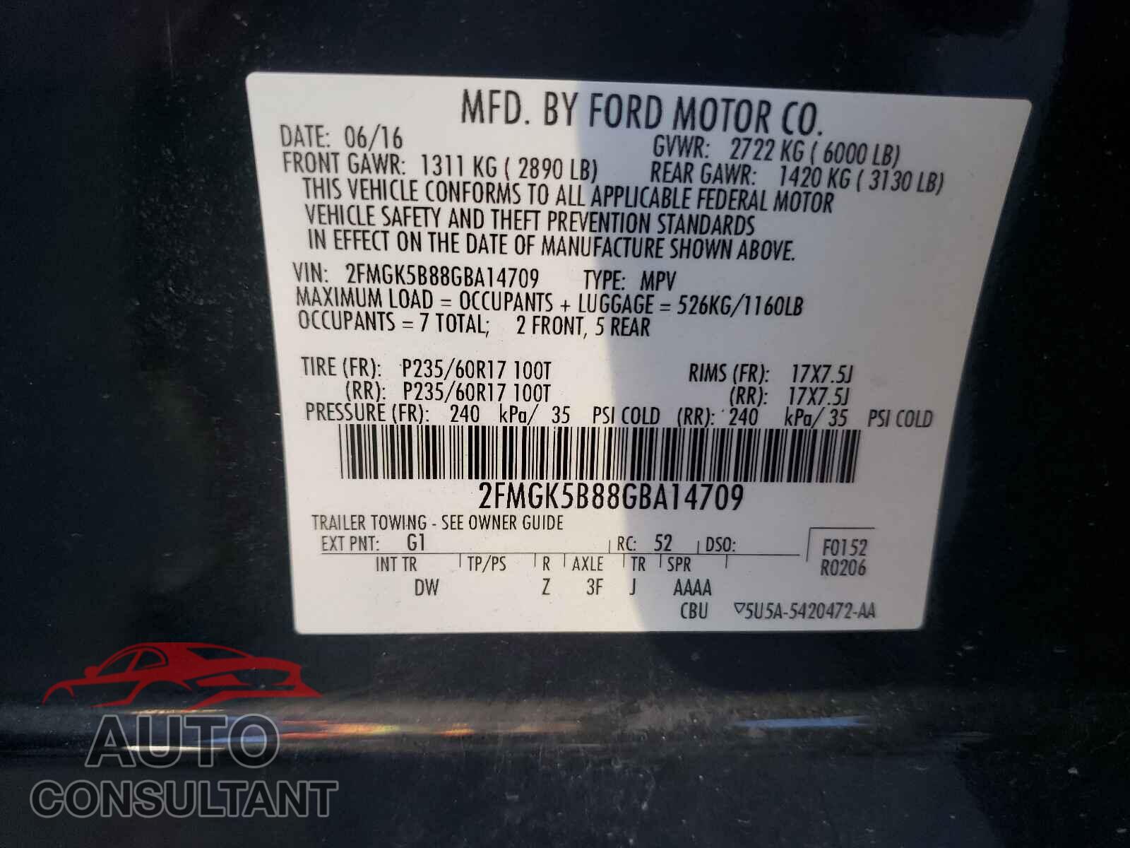 FORD FLEX 2016 - 2FMGK5B88GBA14709