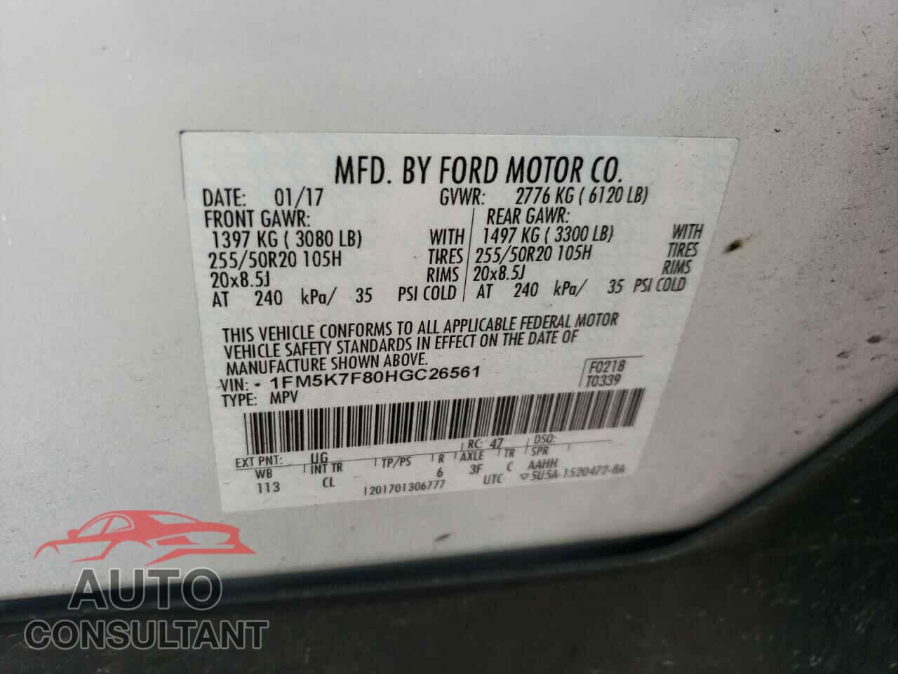 FORD EXPLORER 2017 - 1FM5K7F80HGC26561