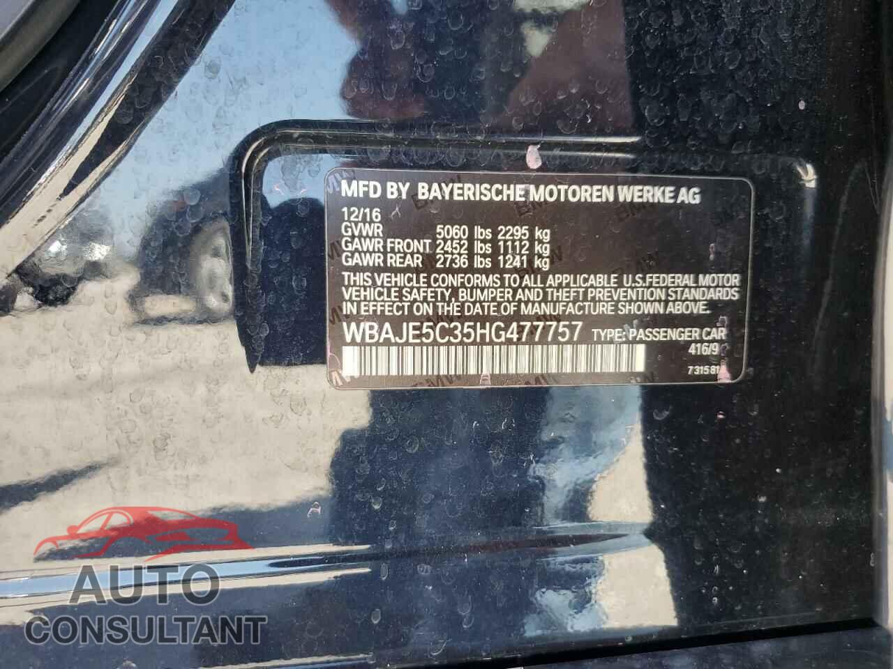 BMW 5 SERIES 2017 - WBAJE5C35HG477757
