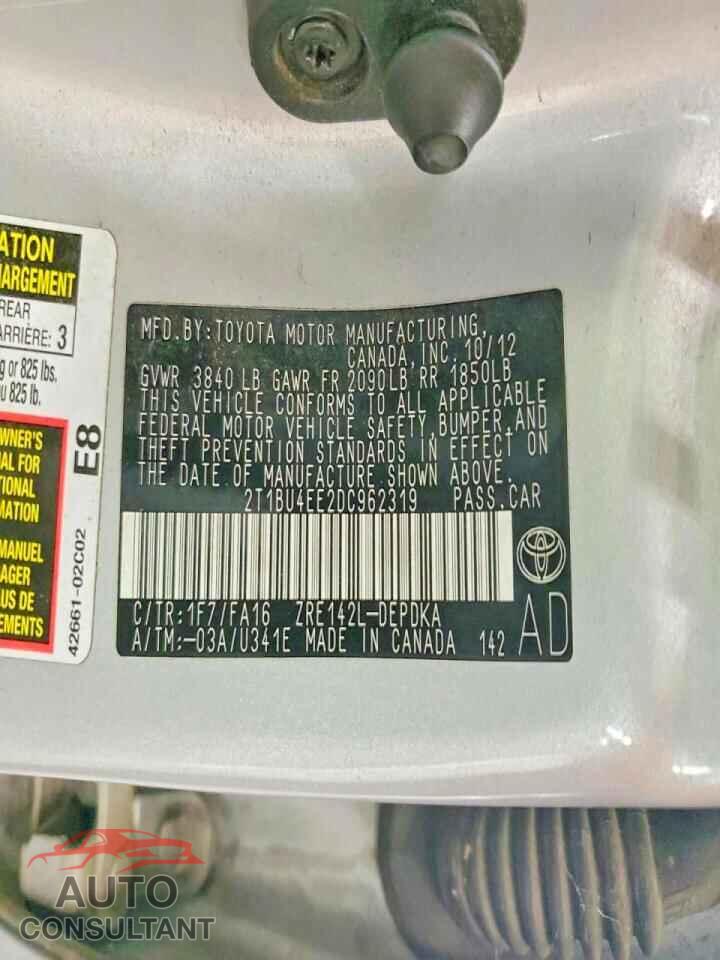 TOYOTA COROLLA L 2013 - 2T1BU4EE2DC962319