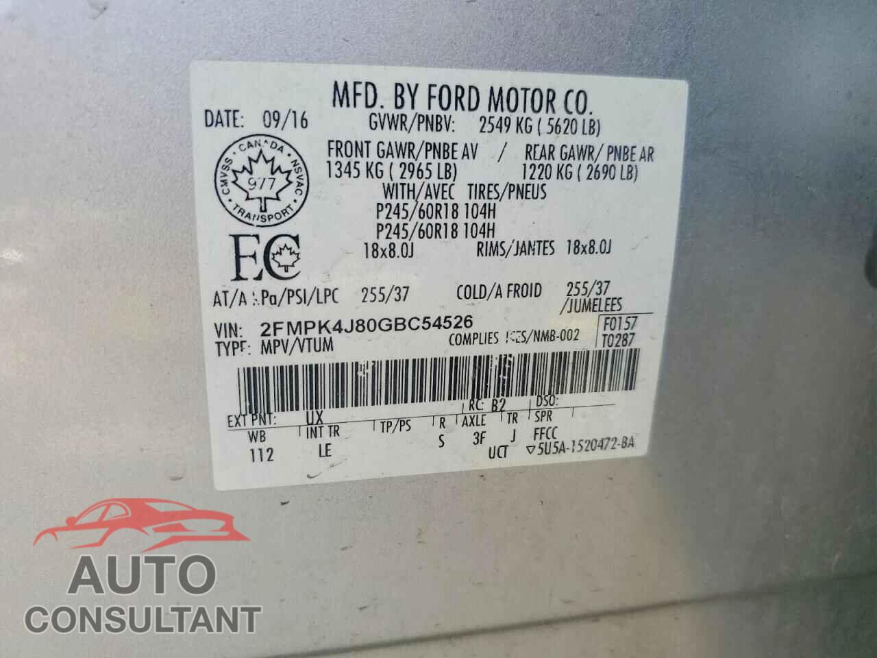 FORD EDGE 2016 - 2FMPK4J80GBC54526