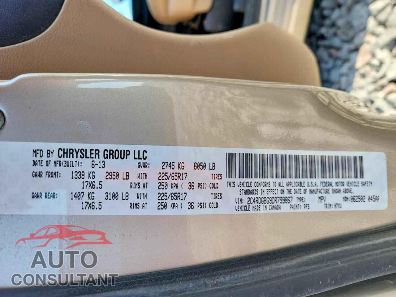 DODGE CARAVAN 2013 - 2C4RDGBG9DR799867