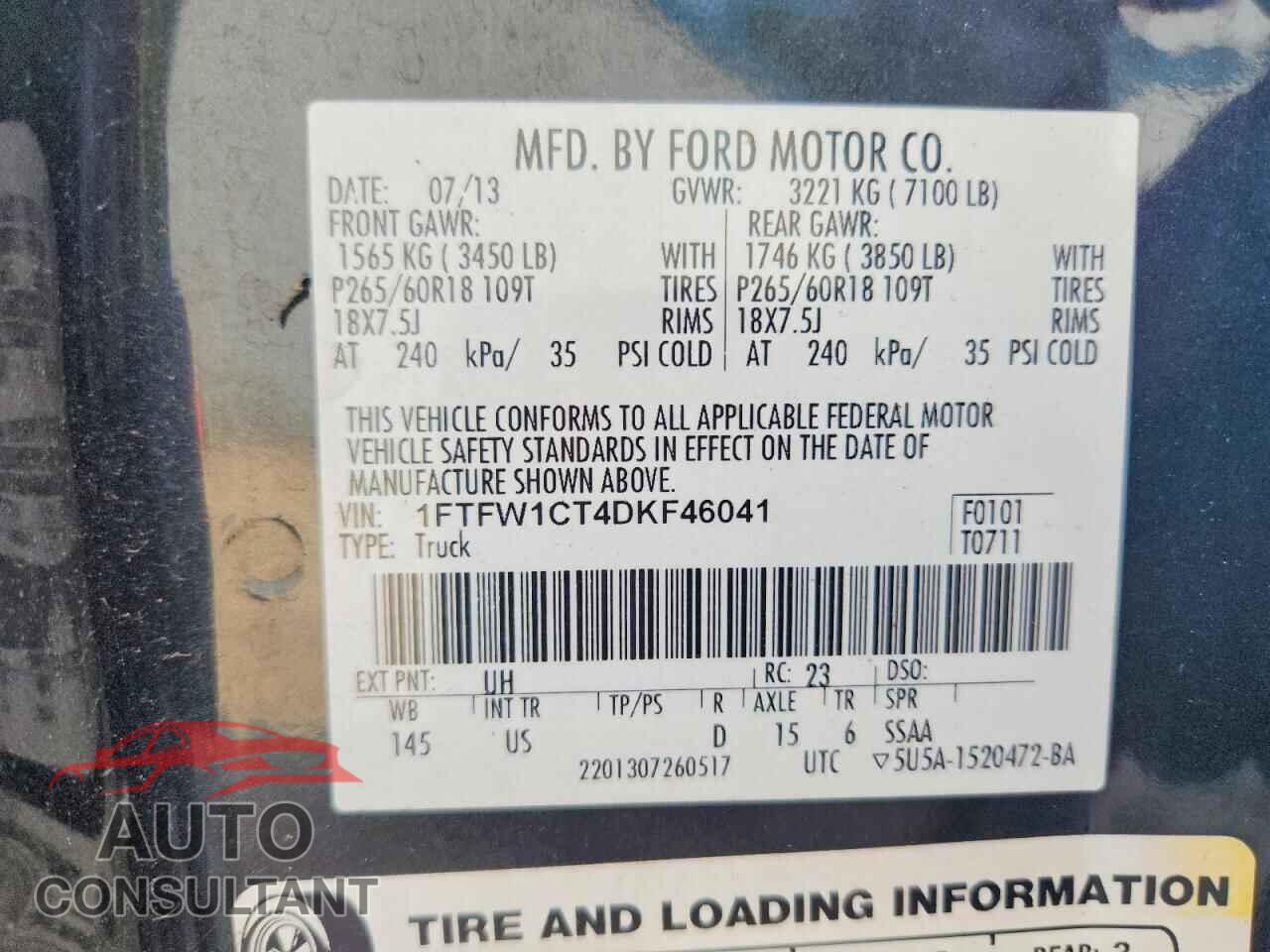 FORD F150 2013 - 1FTFW1CT4DKF46041