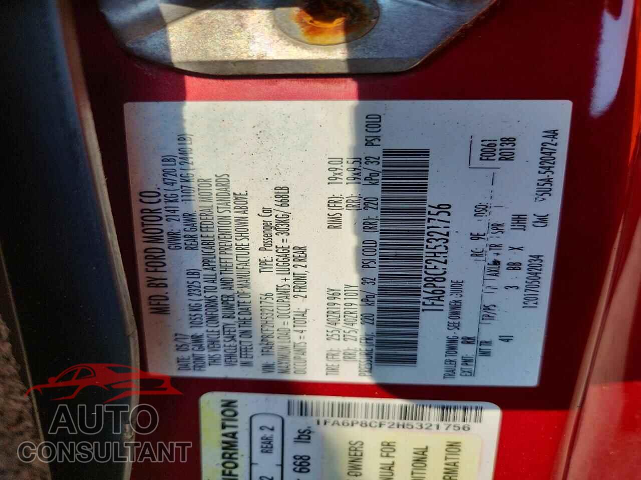 FORD MUSTANG 2017 - 1FA6P8CF2H5321756