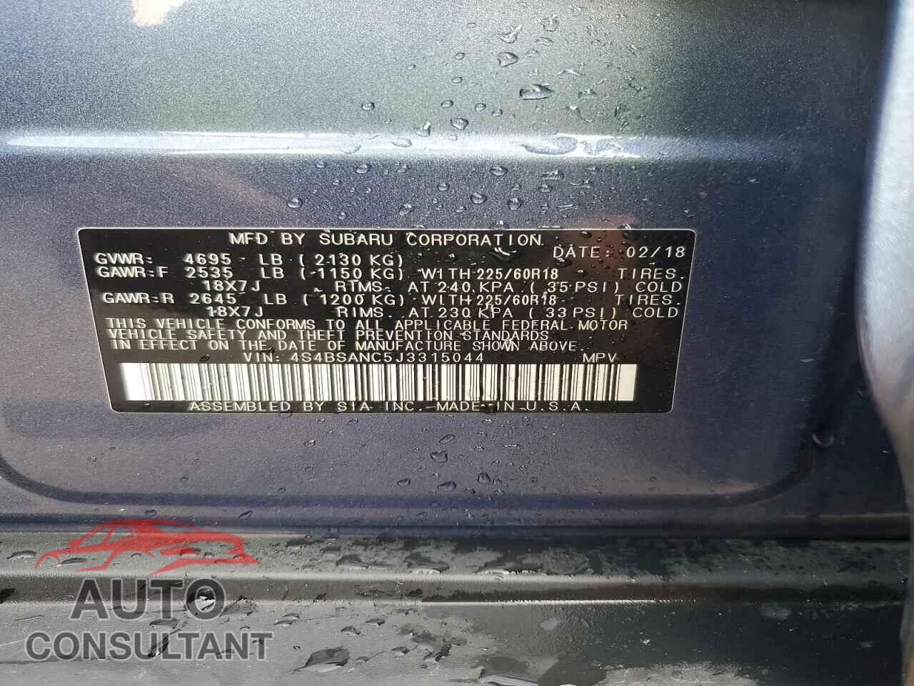 SUBARU OUTBACK 2018 - 4S4BSANC5J3315044