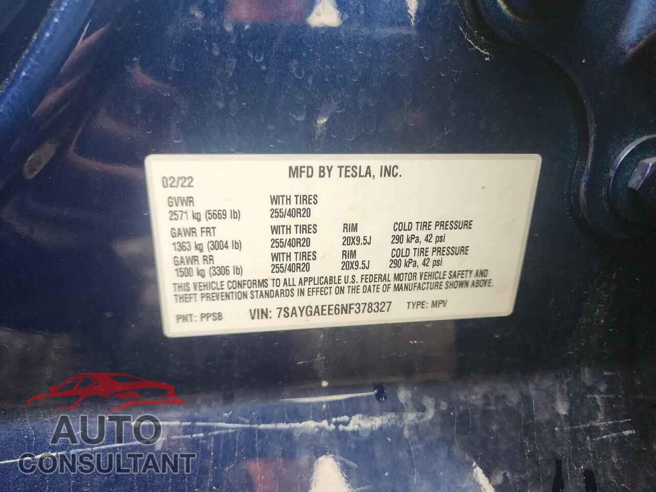 TESLA MODEL Y 2022 - 7SAYGAEE6NF378327