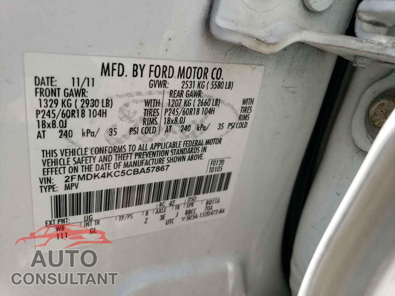 FORD EDGE 2012 - 2FMDK4KC5CBA57867