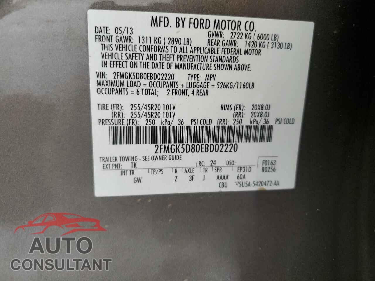 FORD FLEX 2014 - 2FMGK5D80EBD02220