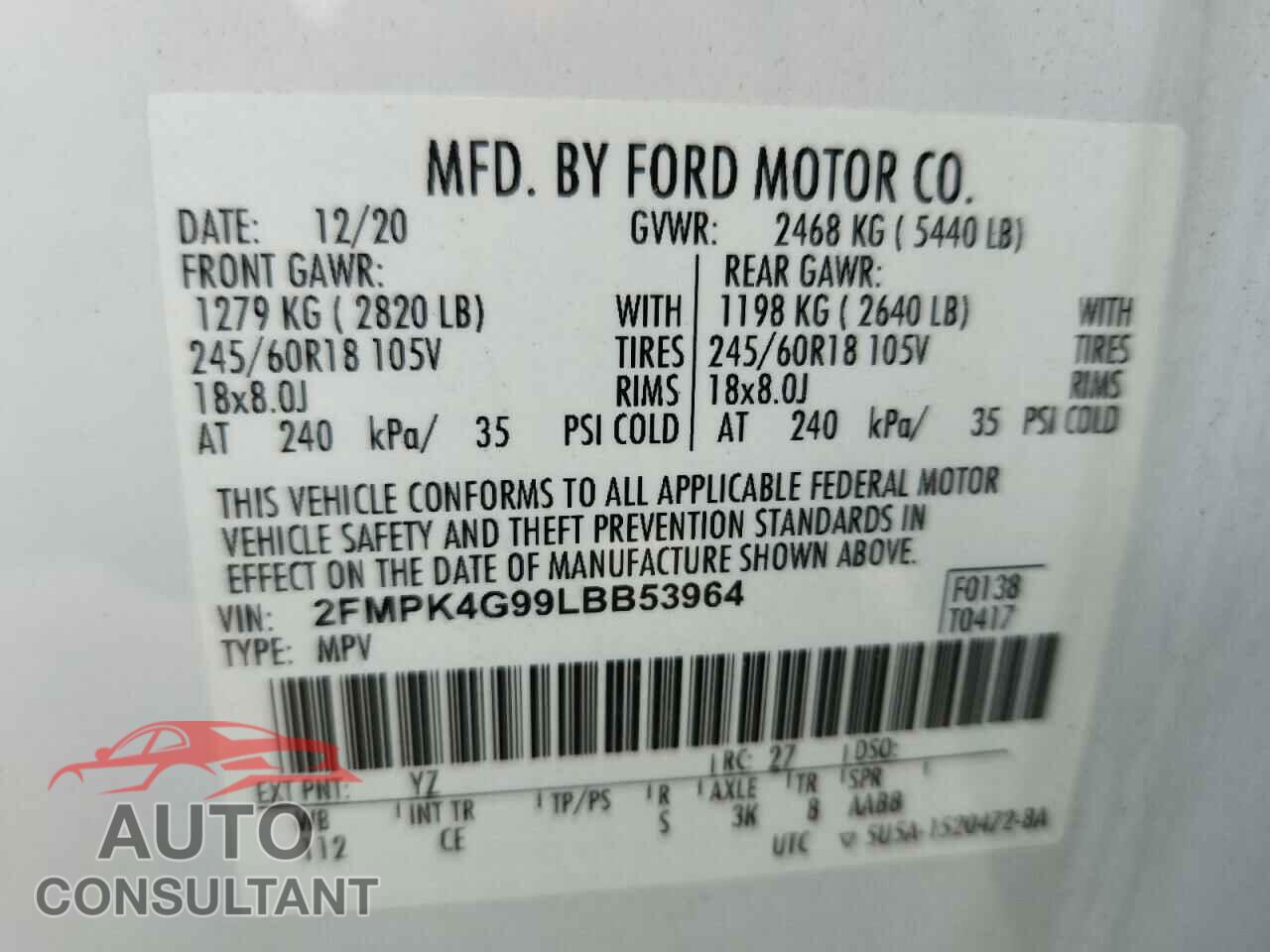 FORD EDGE 2020 - 2FMPK4G99LBB53964