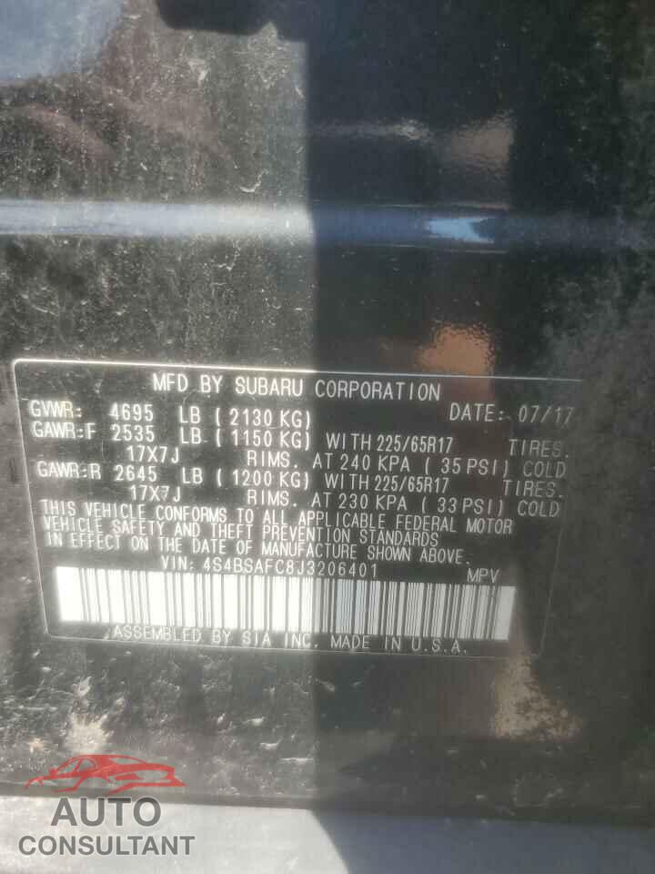 SUBARU OUTBACK 2018 - 4S4BSAFC8J3206401