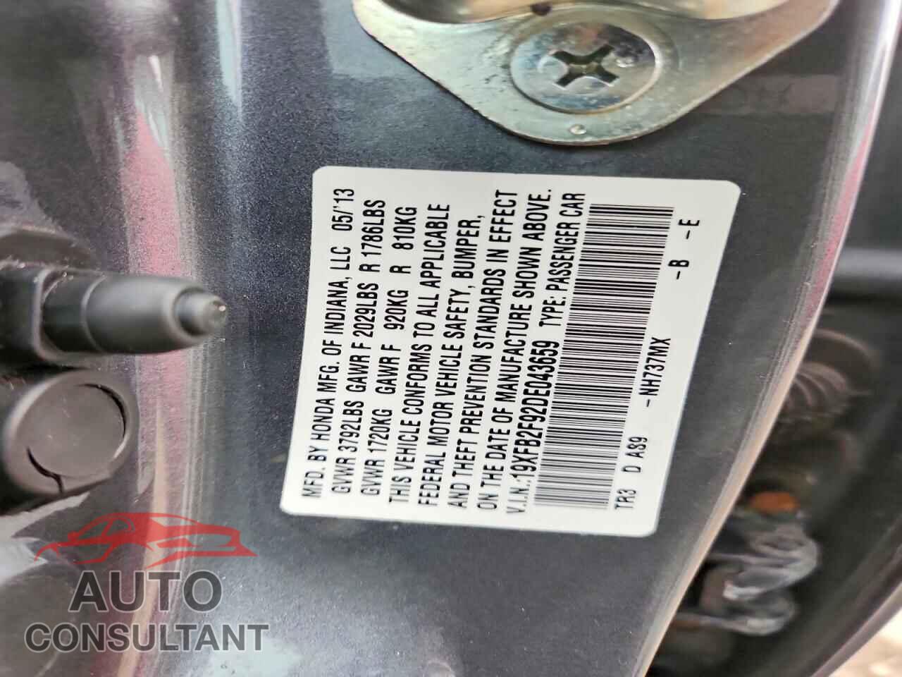 HONDA CIVIC 2013 - 19XFB2F92DE043659