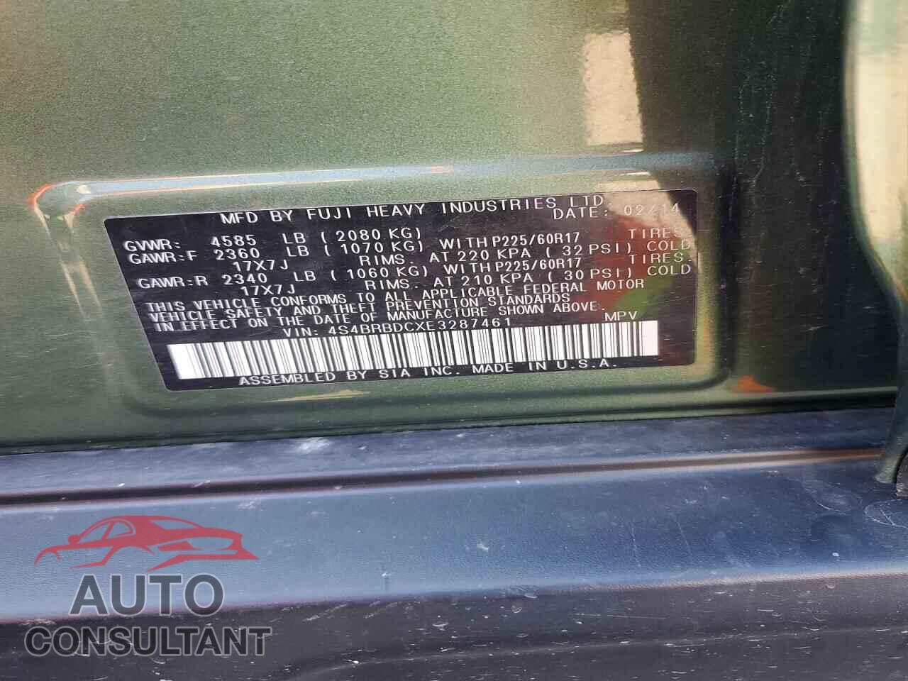 SUBARU OUTBACK 2014 - 4S4BRBDCXE3287461