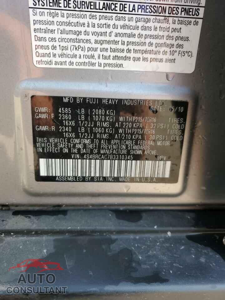 SUBARU OUTBACK 2011 - 4S4BRCAC7B3310345