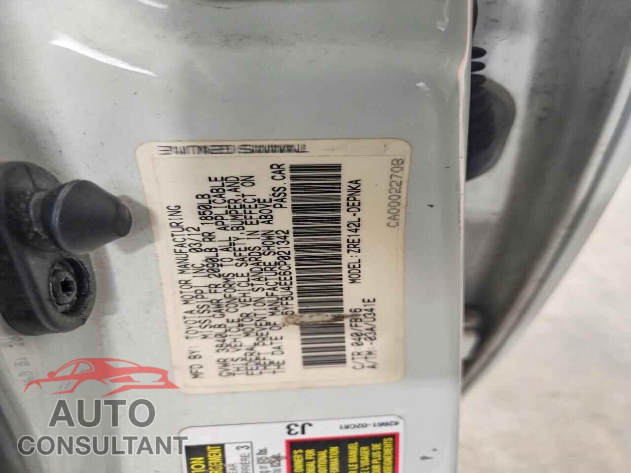 TOYOTA COROLLA 2012 - 5YFBU4EE6CP021342