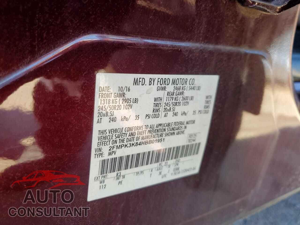 FORD EDGE 2017 - 2FMPK3K84HBB01951