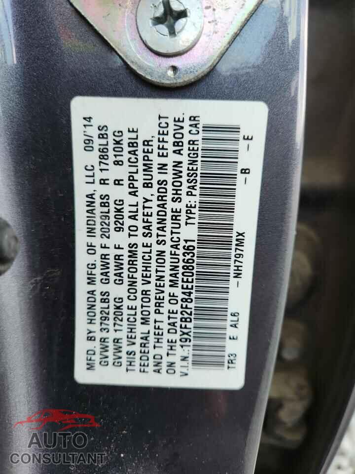 HONDA CIVIC 2014 - 19XFB2F84EE086361