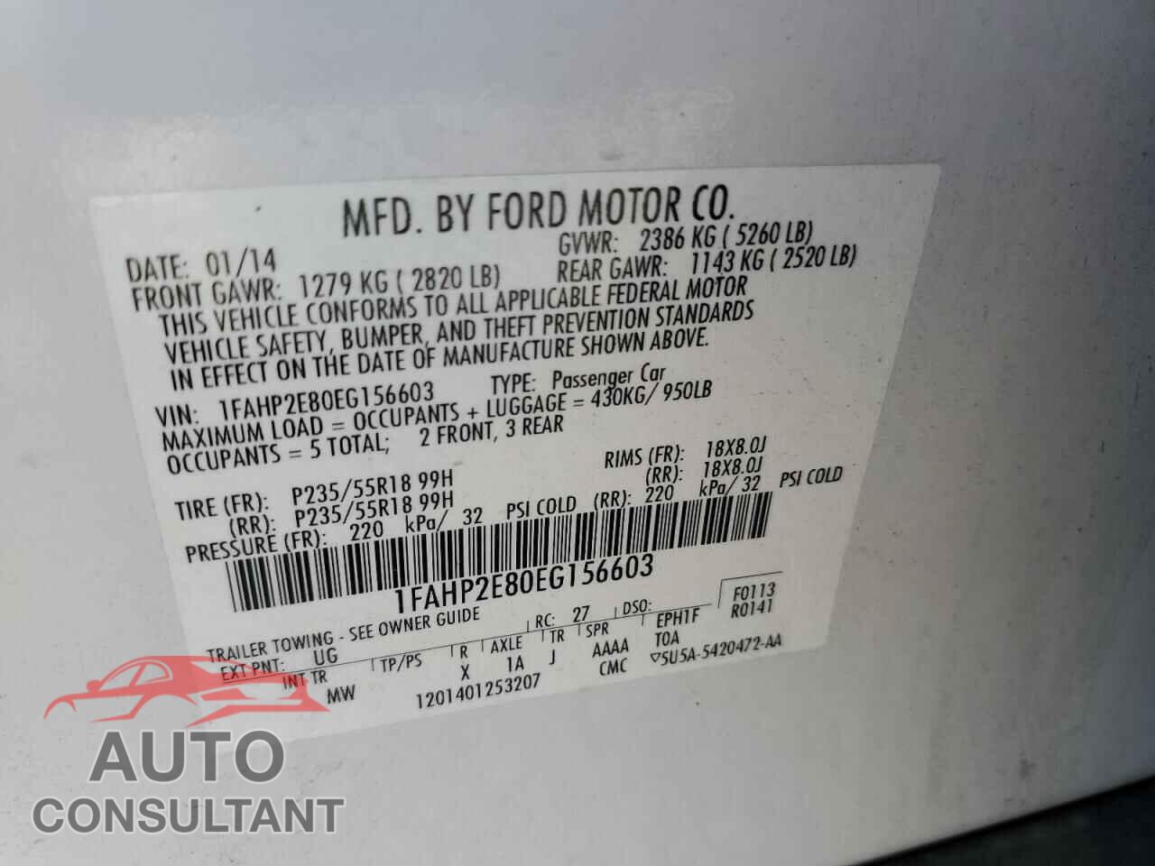 FORD TAURUS 2014 - 1FAHP2E80EG156603