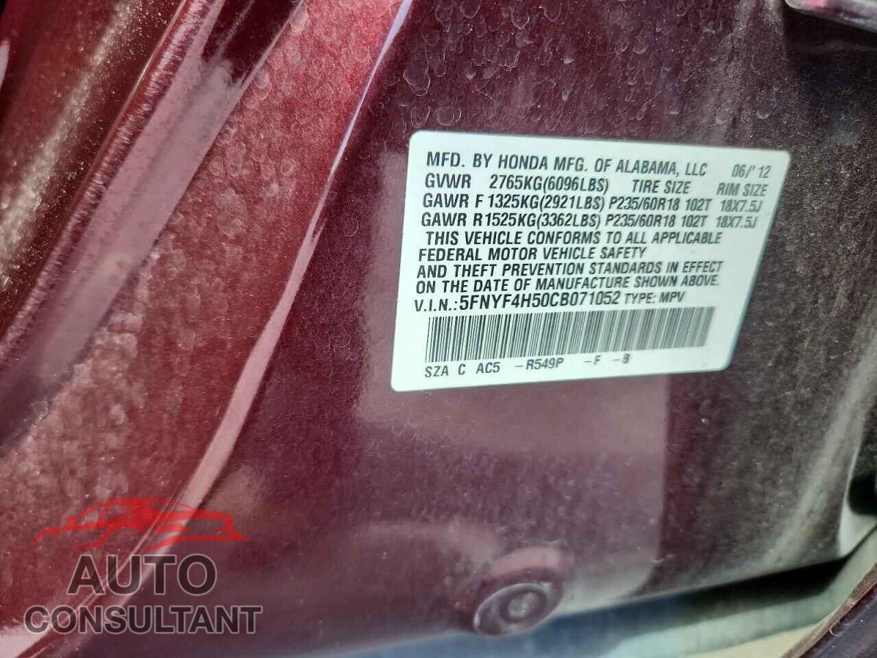 HONDA PILOT 2012 - 5FNYF4H50CB071052