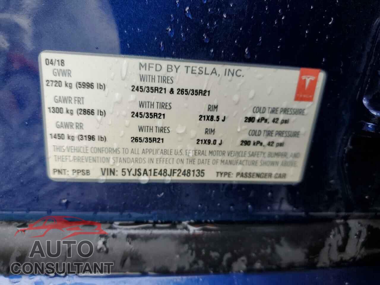 TESLA MODEL S 2018 - 5YJSA1E48JF248135