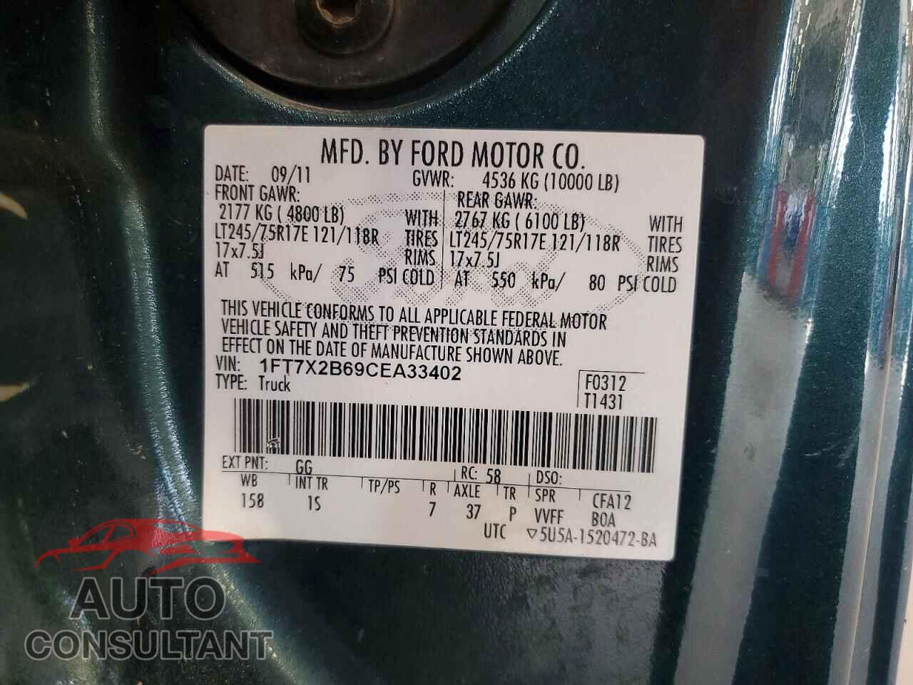 FORD F250 2012 - 1FT7X2B69CEA33402