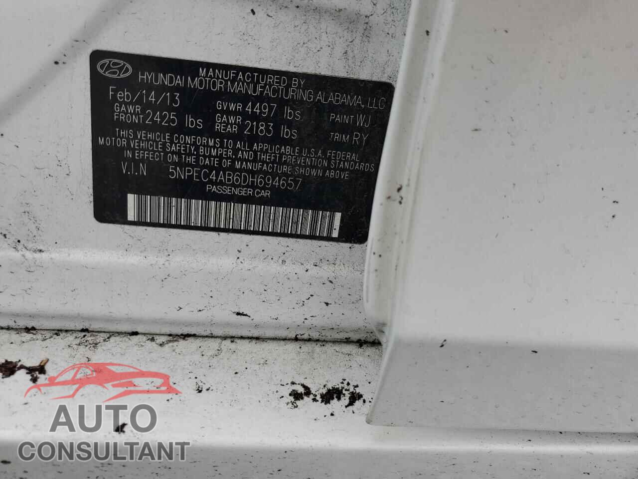 HYUNDAI SONATA 2013 - 5NPEC4AB6DH694657