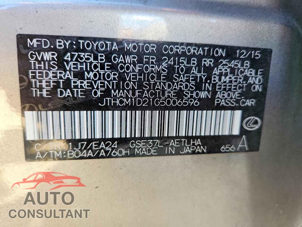 LEXUS IS 2016 - JTHCM1D21G5006596