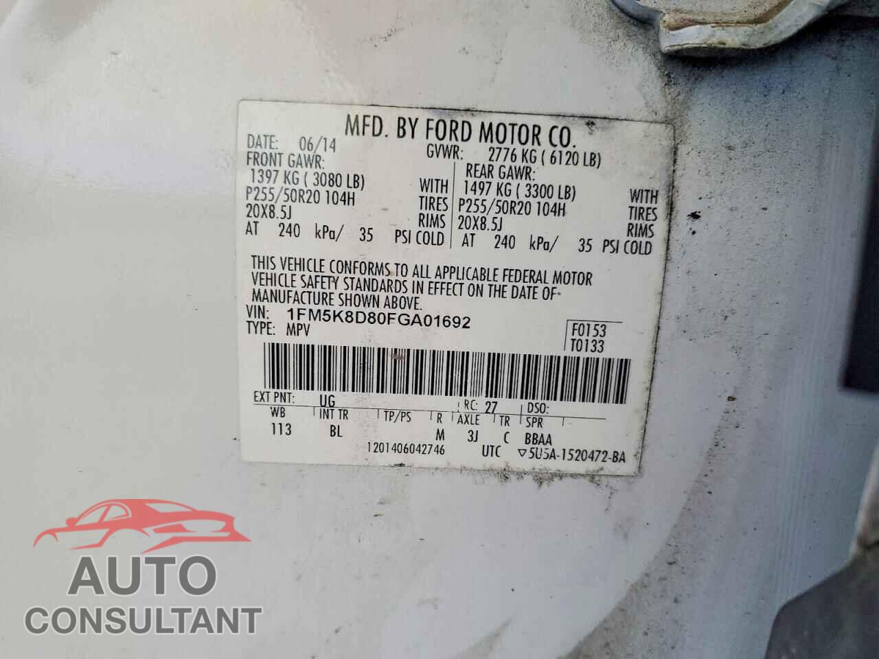 FORD EXPLORER 2015 - 1FM5K8D80FGA01692