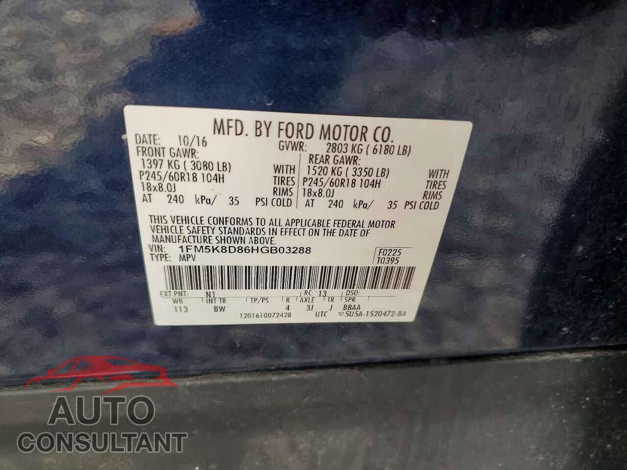 FORD EXPLORER 2017 - 1FM5K8D86HGB03288