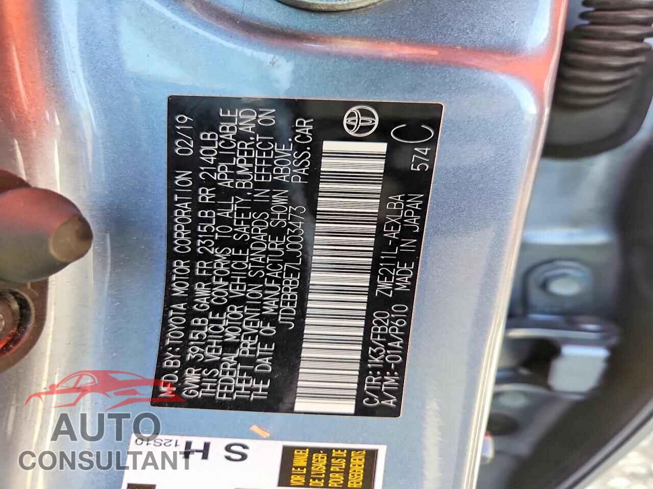 TOYOTA COROLLA 2020 - JTDEBRBE7LJ003473