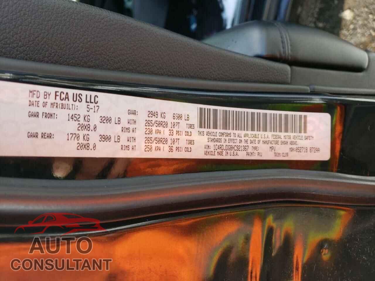 DODGE DURANGO 2017 - 1C4RDJDG8HC921367