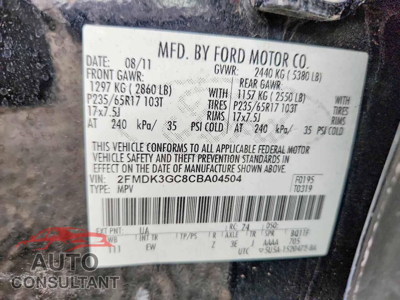 FORD EDGE 2012 - 2FMDK3GC8CBA04504