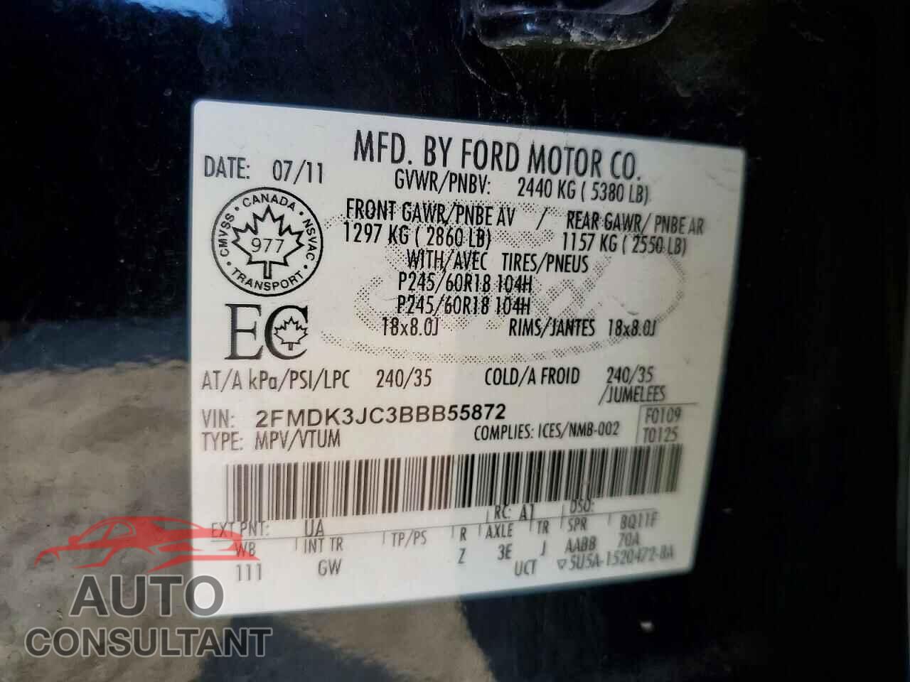 FORD EDGE 2011 - 2FMDK3JC3BBB55872