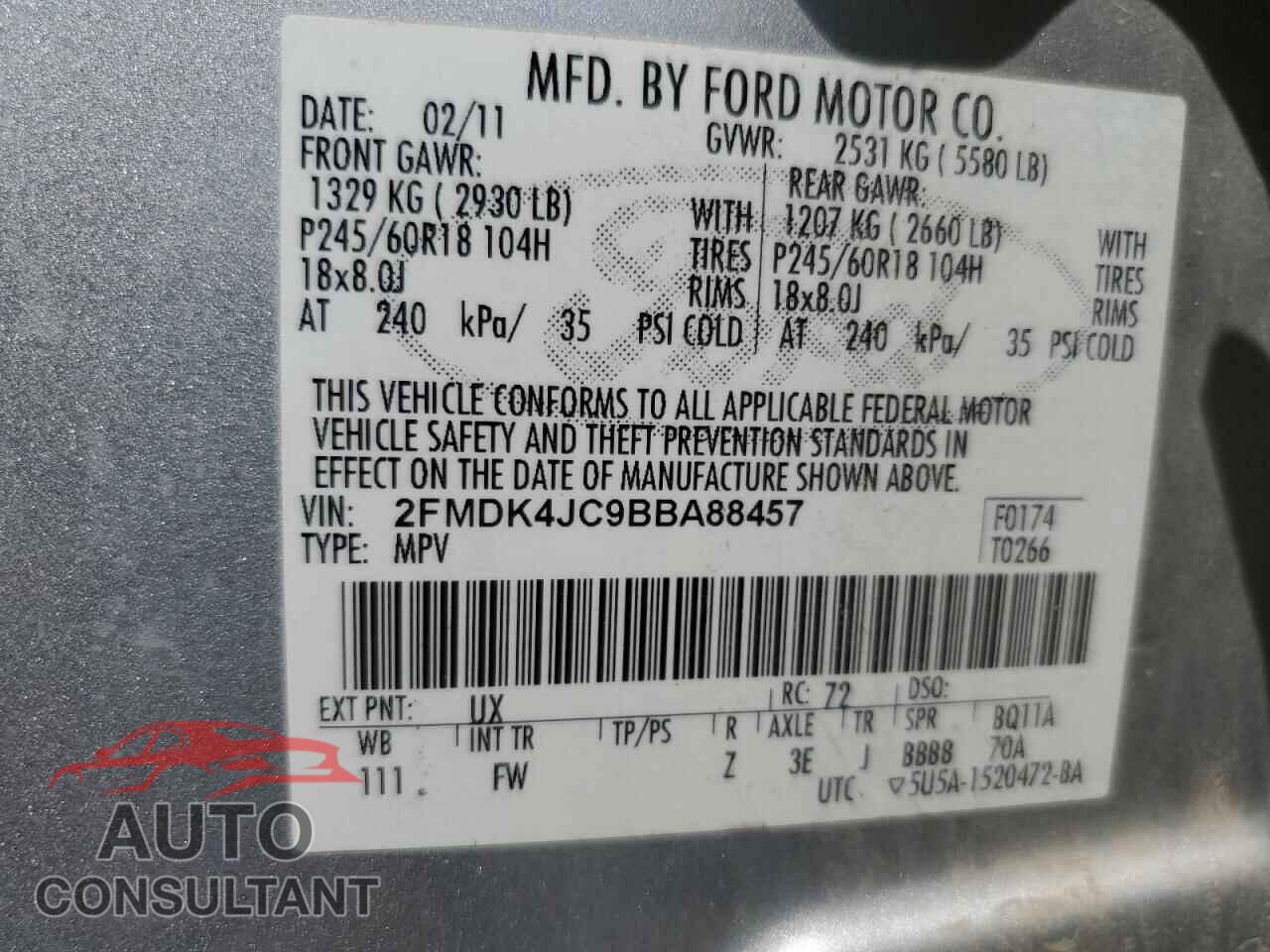 FORD EDGE 2011 - 2FMDK4JC9BBA88457