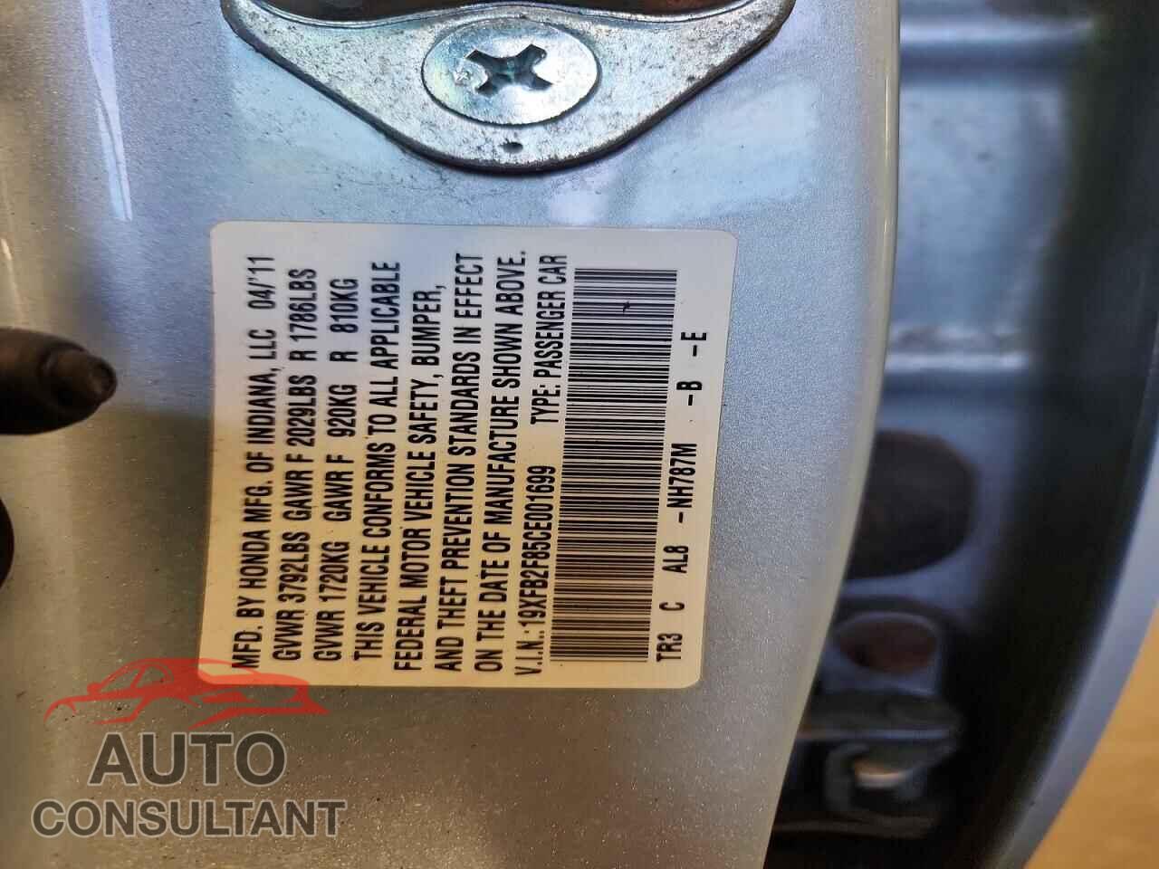 HONDA CIVIC 2012 - 19XFB2F85CE001699