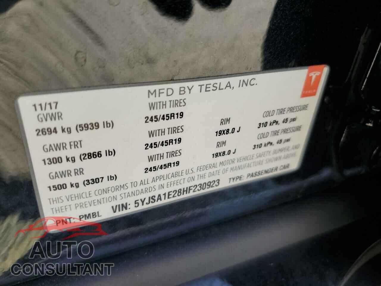 TESLA MODEL S 2017 - 5YJSA1E28HF230923