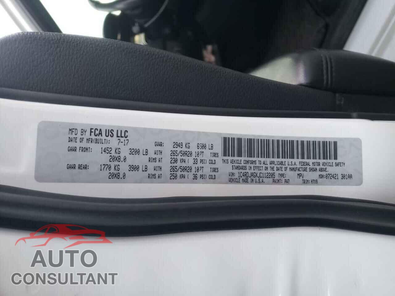 DODGE DURANGO 2018 - 1C4RDJAGXJC112205