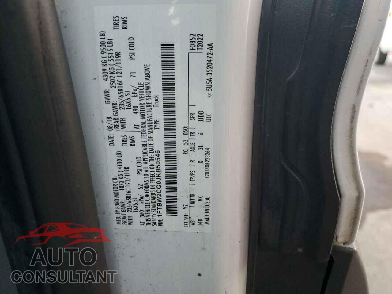 FORD TRANSIT 2018 - 1FTBW2CG0JKB50546