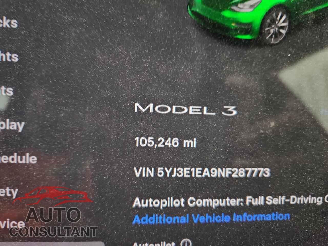 TESLA MODEL 3 2022 - 5YJ3E1EA9NF287773