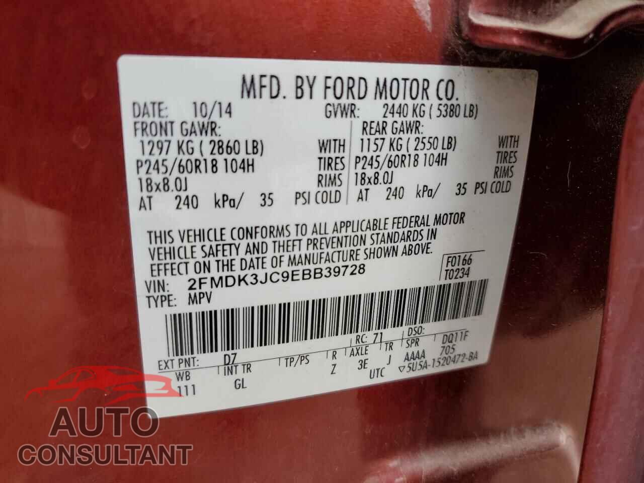 FORD EDGE 2014 - 2FMDK3JC9EBB39728