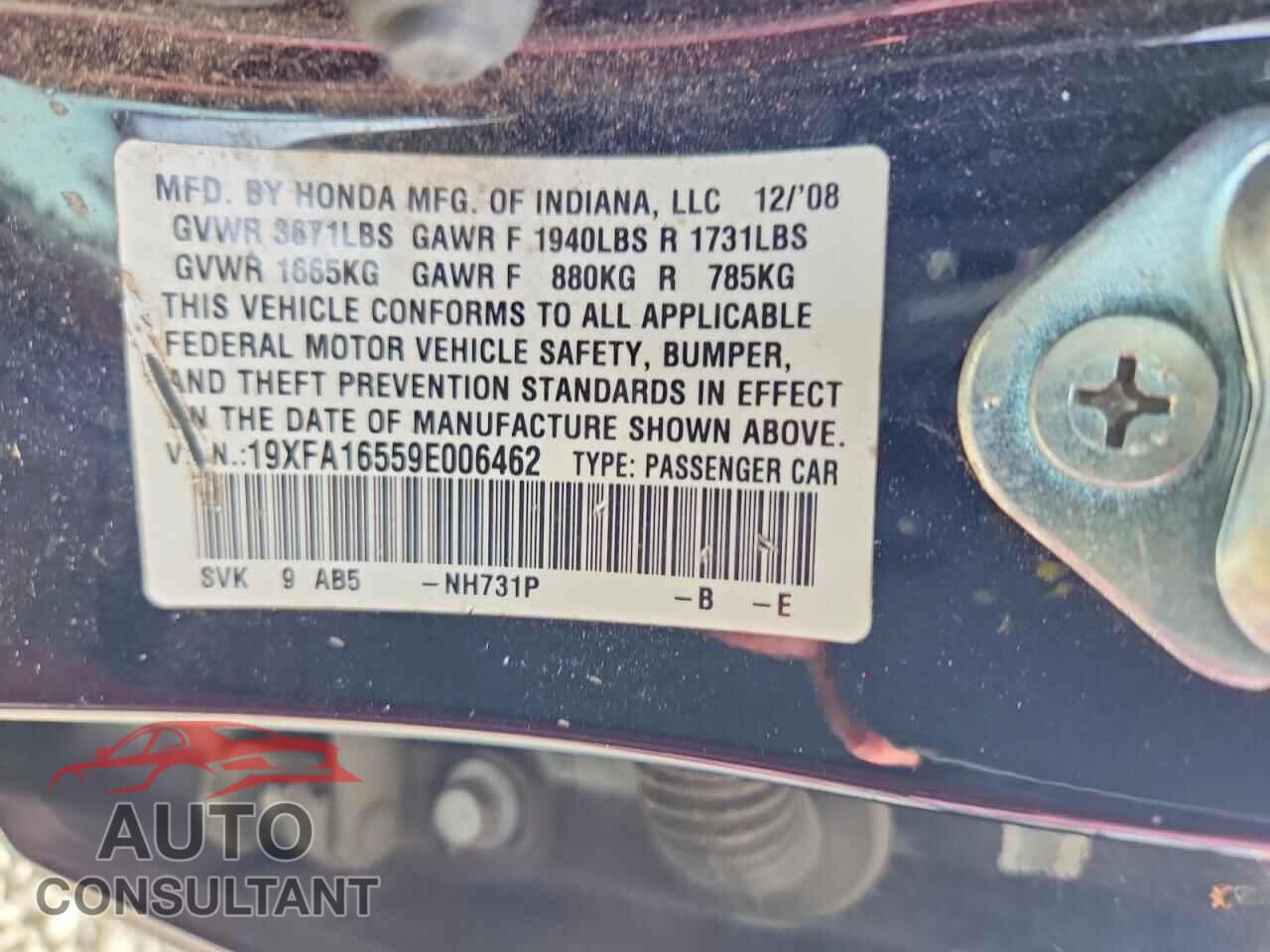 HONDA CIVIC 2009 - 19XFA16559E006462