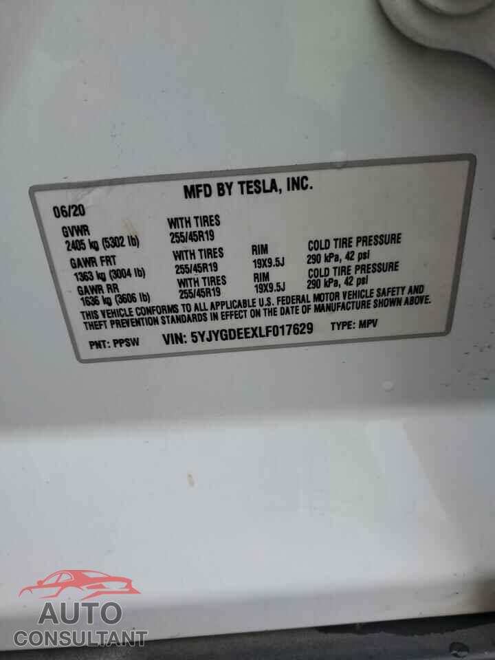 TESLA MODEL Y 2020 - 5YJYGDEEXLF017629