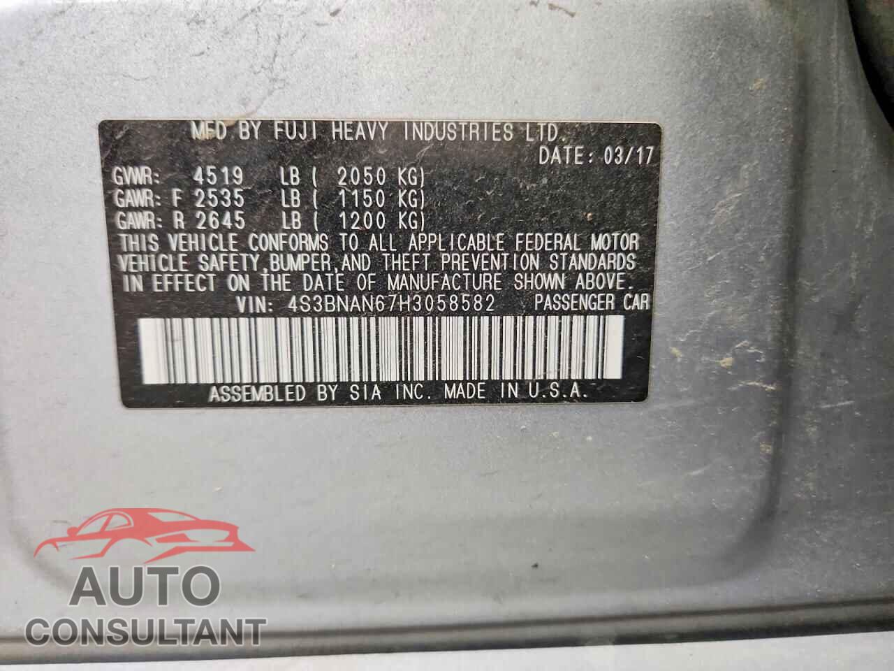 SUBARU LEGACY 2017 - 4S3BNAN67H3058582