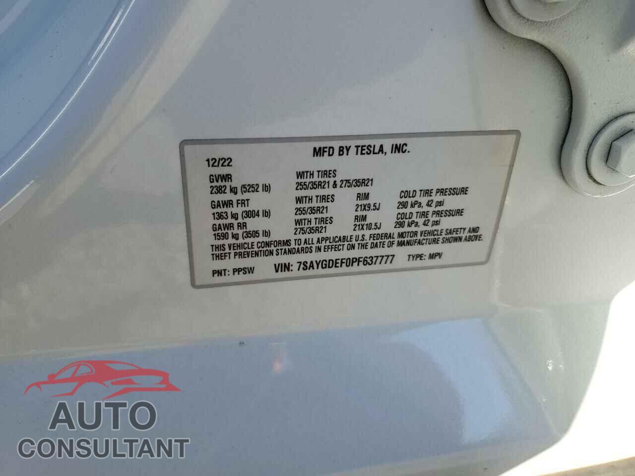 TESLA MODEL Y 2023 - 7SAYGDEF0PF637777