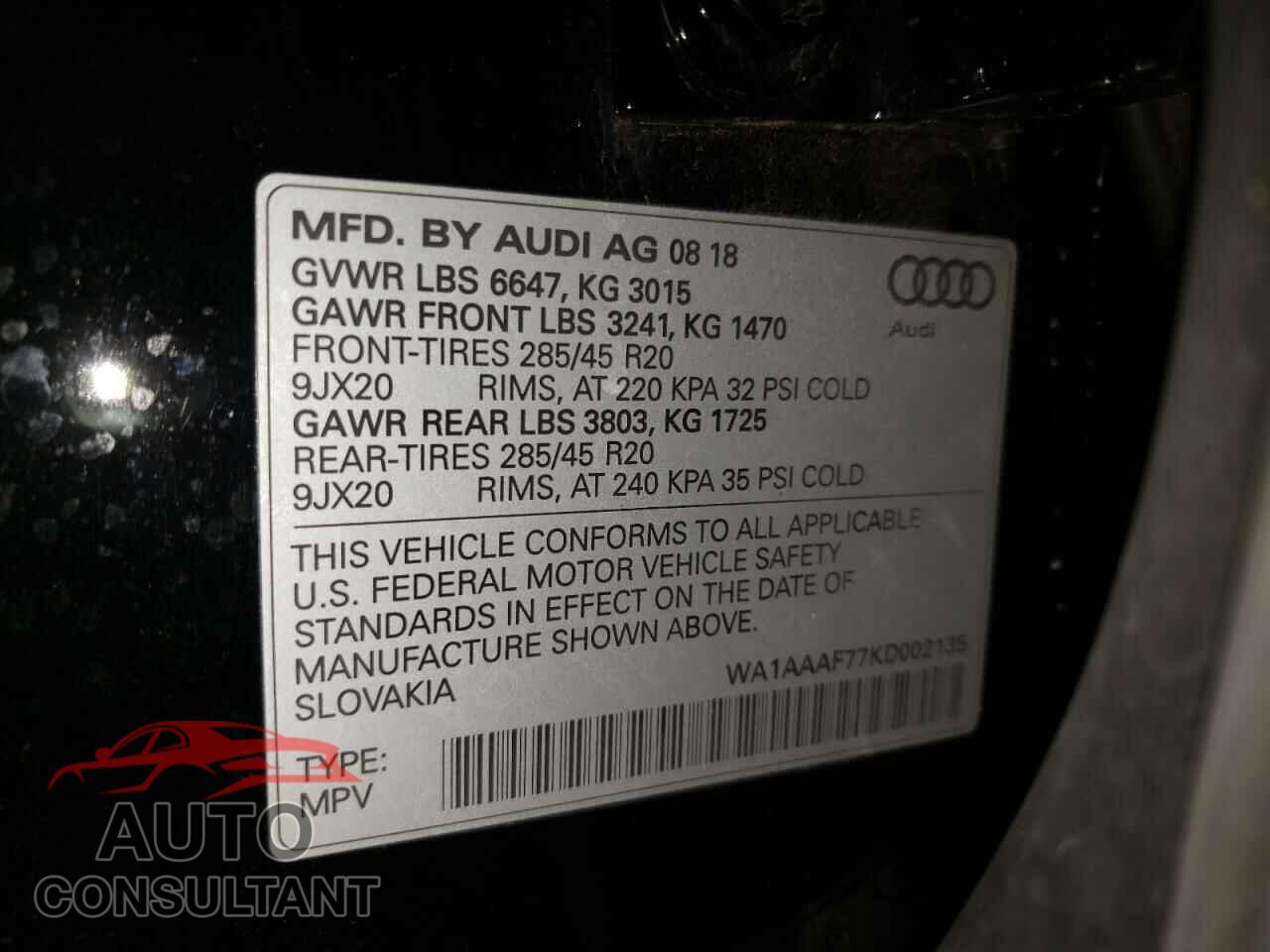AUDI Q7 2019 - WA1AAAF77KD002135