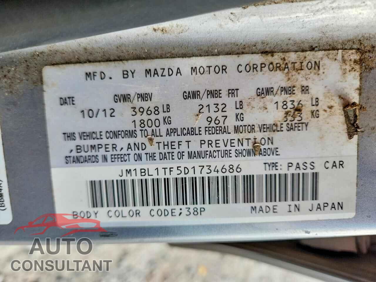 MAZDA 3 2013 - JM1BL1TF5D1734686