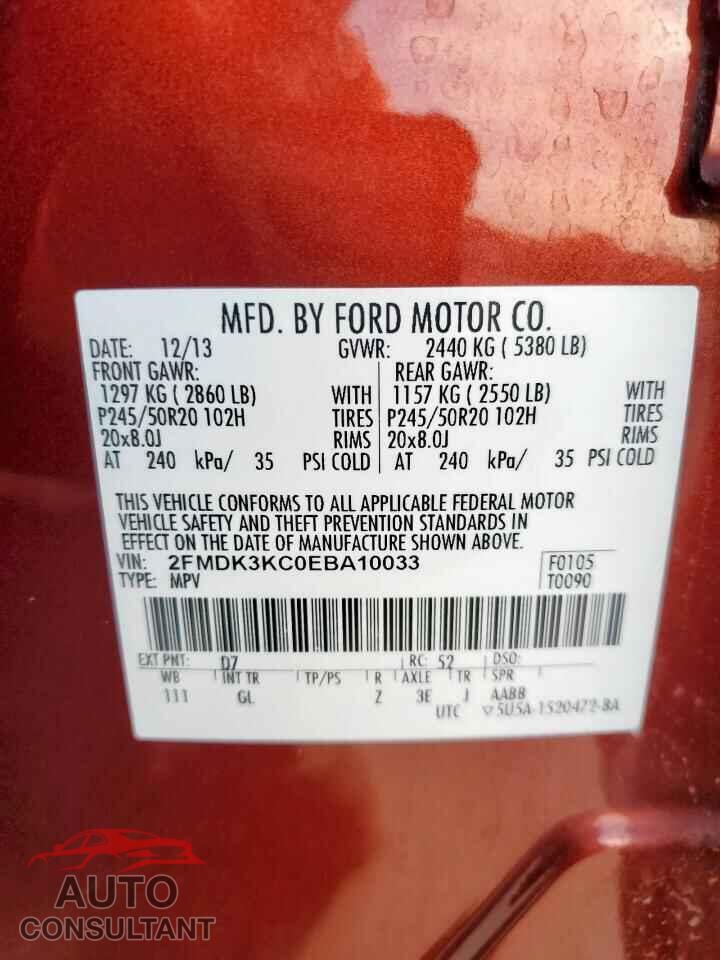FORD EDGE 2014 - 2FMDK3KC0EBA10033