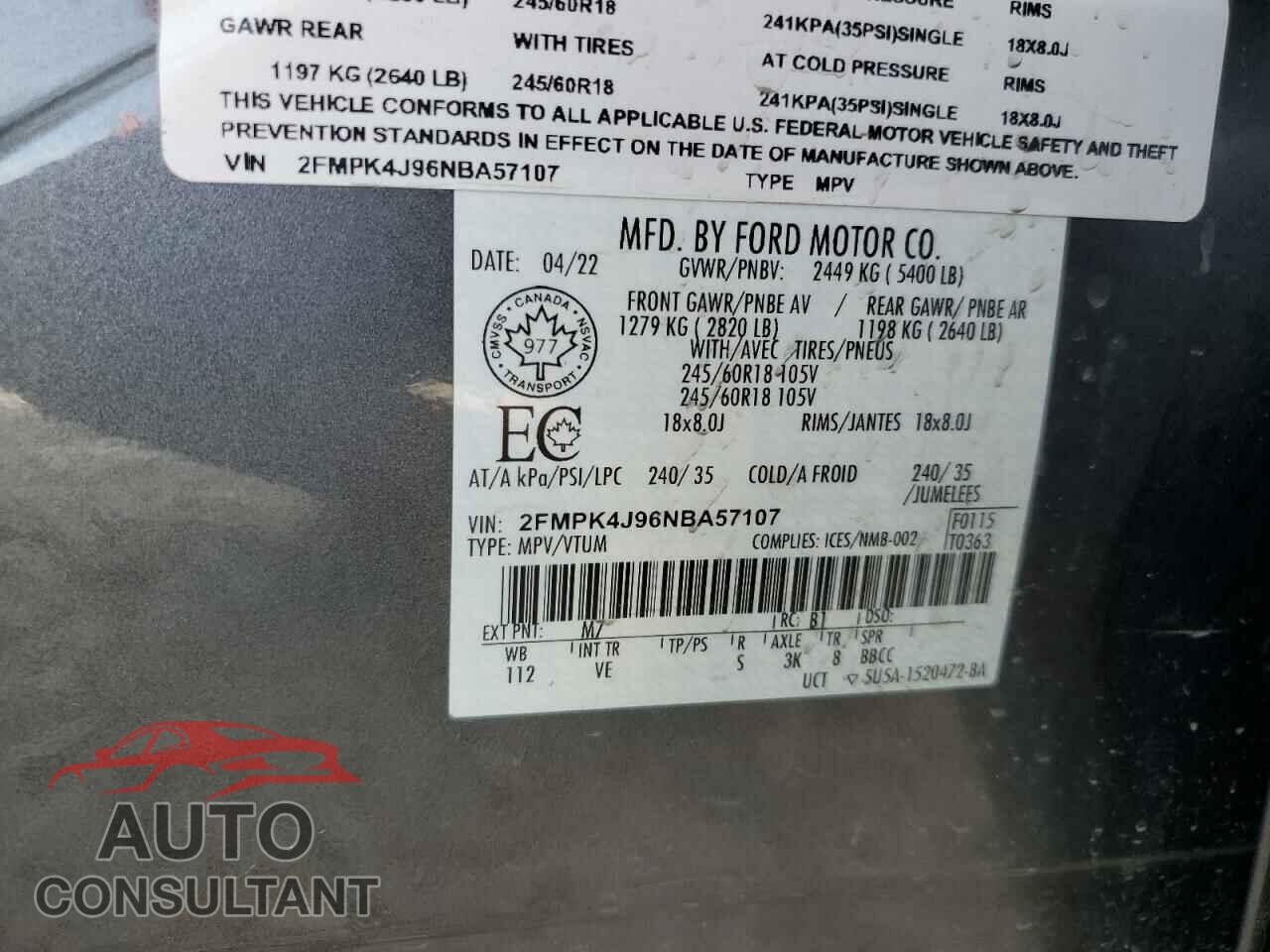 FORD EDGE 2022 - 2FMPK4J96NBA57107