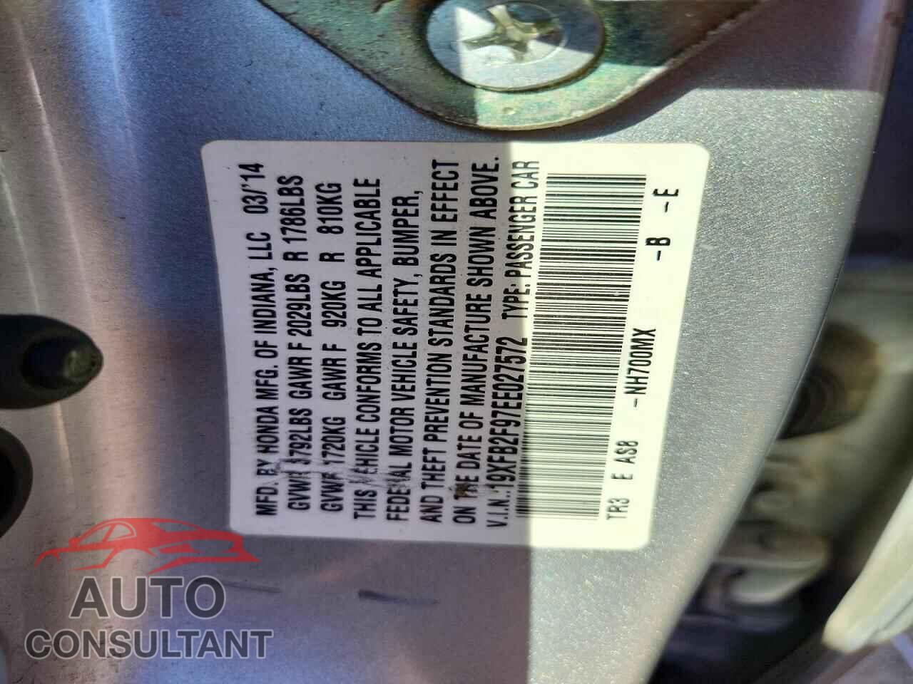 HONDA CIVIC 2014 - 19XFB2F97EE027572