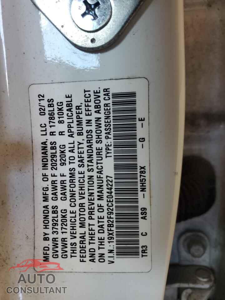 HONDA CIVIC 2012 - 19XFB2F92CE044227